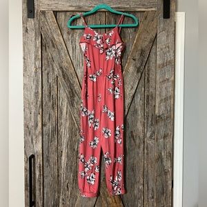 Love Glam Girl Emmie Brushed Ruffle Top Jumpsuit Size Large in Pink w/Pockets